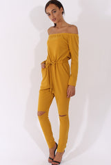 Mustard Bardot Split Knee Jumpsuit - Coran-Jumpsuits