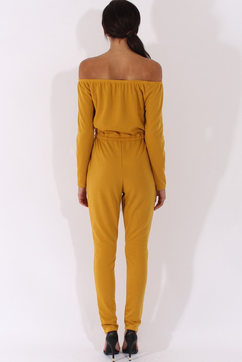 Mustard Bardot Split Knee Jumpsuit - Coran-Jumpsuits