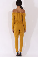 Mustard Bardot Split Knee Jumpsuit - Coran-Jumpsuits