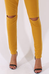 Mustard Bardot Split Knee Jumpsuit - Coran-Jumpsuits