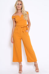 Mustard Bardot V Dip Jumpsuit - Lisah-Jumpsuits