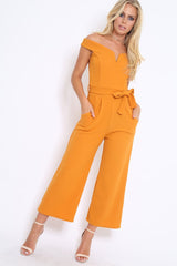 Mustard Bardot V Dip Jumpsuit - Lisah-Jumpsuits
