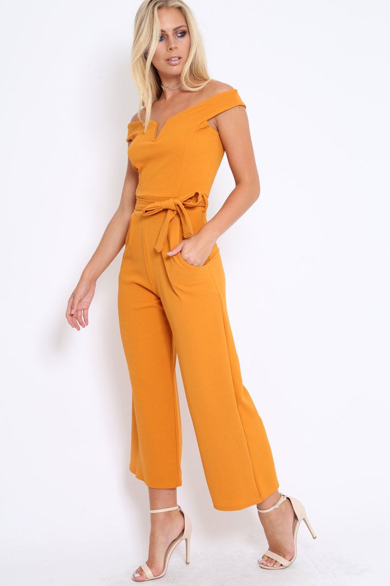 Mustard Bardot V Dip Jumpsuit - Lisah-Jumpsuits