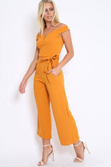 Mustard Bardot V Dip Jumpsuit - Lisah-Jumpsuits