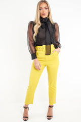 Mustard Belted Straight Leg Tailored Trousers - Krystelle-Trousers