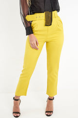 Mustard Belted Straight Leg Tailored Trousers - Krystelle-Trousers