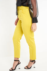 Mustard Belted Straight Leg Tailored Trousers - Krystelle-Trousers