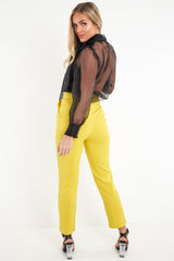 Mustard Belted Straight Leg Tailored Trousers - Krystelle-Trousers