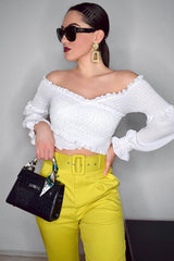 Mustard Belted Straight Leg Tailored Trousers - Krystelle-Trousers