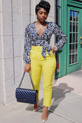 Mustard Belted Straight Leg Tailored Trousers - Krystelle-Trousers