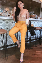 Mustard Belted Tapered Peg Trousers - Jessika-Trousers