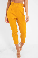 Mustard Belted Tapered Peg Trousers - Jessika-Trousers