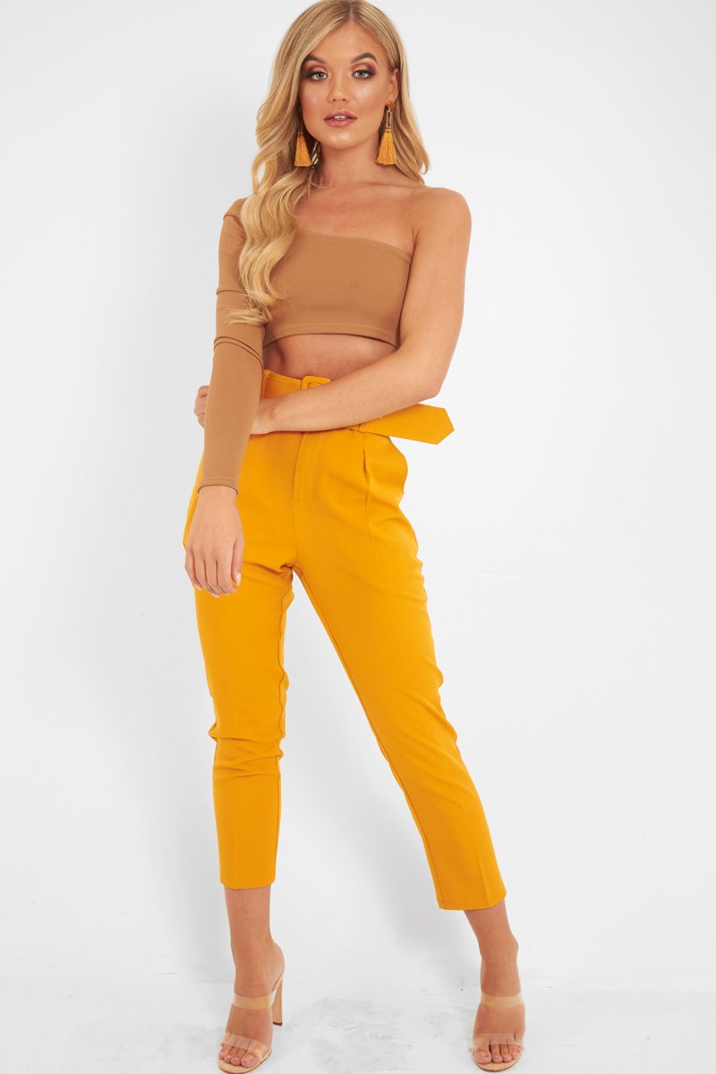 Mustard Belted Tapered Peg Trousers - Jessika-Trousers