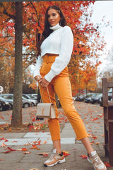 Mustard Belted Tapered Peg Trousers - Jessika-Trousers
