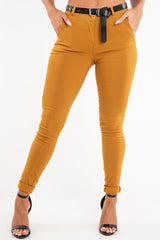 Mustard Belted Tapered Trousers - Kierra-Trousers
