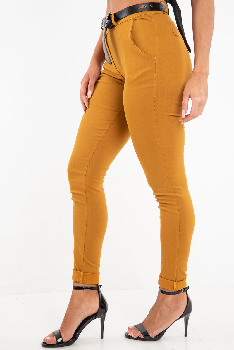 Mustard Belted Tapered Trousers - Kierra-Trousers