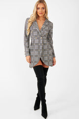 Mustard Black Check Wrap Blazer Dress - Emry-Dresses