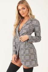 Mustard Black Check Wrap Blazer Dress - Emry-Dresses