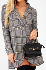 Mustard Black Check Wrap Blazer Dress - Emry-Dresses