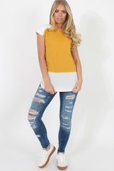 Mustard Block Cap Sleeve Tee- Jayla-T-shirt