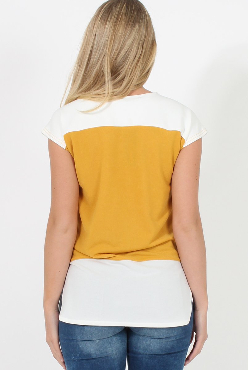 Mustard Block Cap Sleeve Tee- Jayla-T-shirt