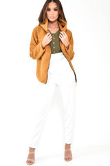 Mustard Borg Hooded Zipper Front Coat - Bryley-Coats