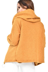 Mustard Borg Hooded Zipper Front Coat - Bryley-Coats