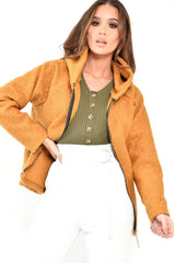 Mustard Borg Hooded Zipper Front Coat - Bryley-Coats