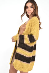 Mustard Brown Colour Block Chunky Knit Cardigan - Brionna-Knitwear