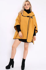 Mustard Buckle Clasp Poncho - Jozie-Jackets