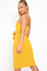 Mustard Button Detail Tie Waist Midi Dress - Susana-Dresses