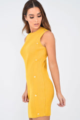 Mustard Button Front Knitted Jumper Dress - Adalei-Dresses