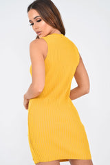 Mustard Button Front Knitted Jumper Dress - Adalei-Dresses