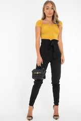 Mustard Button Front Ruffle Top - Franceska-Tops