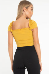 Mustard Button Front Ruffle Top - Franceska-Tops
