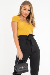 Mustard Button Front Ruffle Top - Franceska-Tops