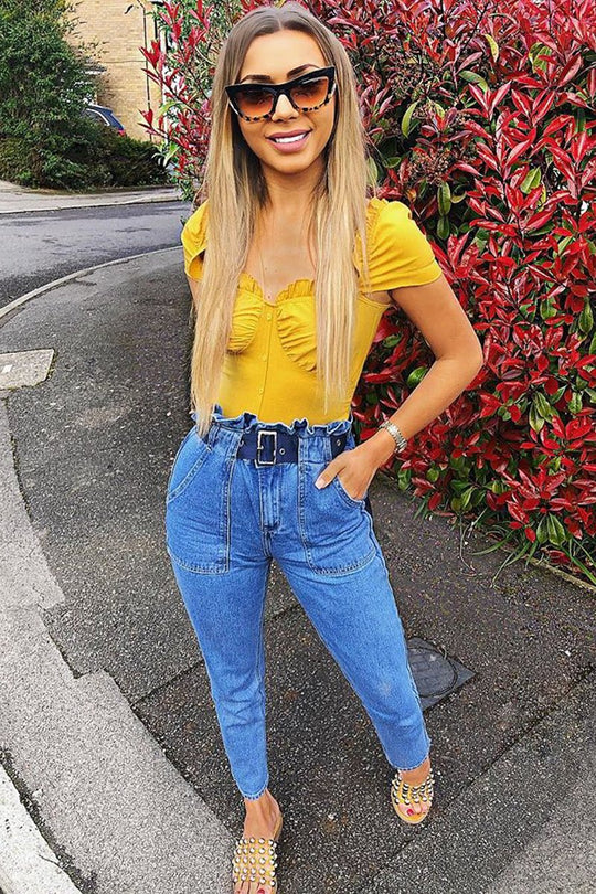 Mustard Button Front Ruffle Top - Franceska