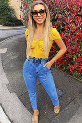 Mustard Button Front Ruffle Top - Franceska-Tops