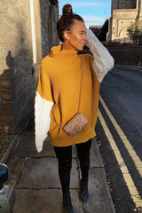 Mustard Cable Knit Colour Block Jumper - Evren-Jumper