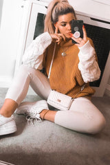 Mustard Cable Knit Colour Block Jumper - Evren-Jumper