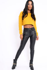 Mustard Cable Knit Cropped Jumper - Georgie-Jumper