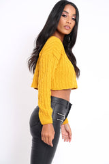 Mustard Cable Knit Cropped Jumper - Georgie-Jumper