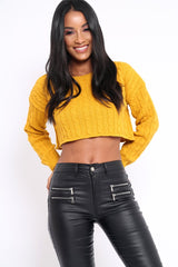 Mustard Cable Knit Cropped Jumper - Georgie-Jumper