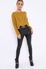 Mustard Cable Knit Scalloped Hem Jumper - Lilliana-Jumper