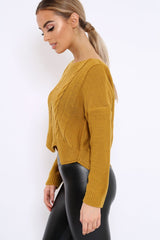 Mustard Cable Knit Scalloped Hem Jumper - Lilliana-Jumper
