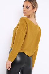 Mustard Cable Knit Scalloped Hem Jumper - Lilliana-Jumper