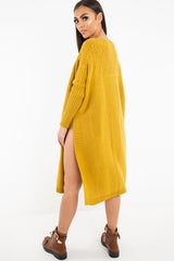 Mustard Cable Knit Side Split Jumper Dress - Maniya-Dresses