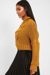 Mustard Cable Knit Sleeve Detail Jumper - Miyonna-Jumper
