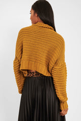 Mustard Cable Knit Sleeve Detail Jumper - Miyonna-Jumper