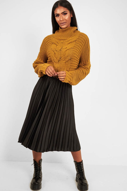 Mustard Cable Knit Sleeve Detail Jumper - Miyonna